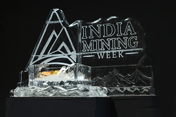 An ice sculpture of the India Mining Week logo, crafted for the awards ceremony